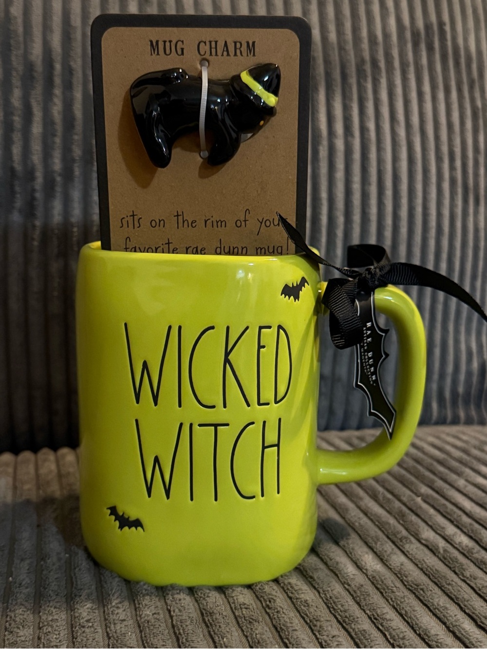 Rae Dunn Lime Green "WICKED WITCH" Halloween Mug with Mug Charm